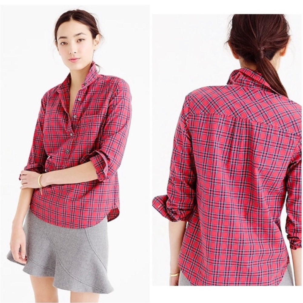 J.crew Red Plaid Tartan Popover Shirt Top 00 XXS